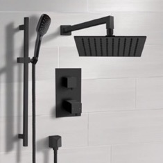 Matte Black Thermostatic Shower System with Handheld, Rain Shower Head, Shower Faucet Set